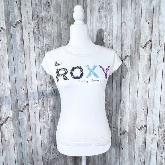 Roxy Short Sleeve Graphic Tee | White | Crew Neck | Small | Leaves Bird | Y2K - Picture 1 of 10
